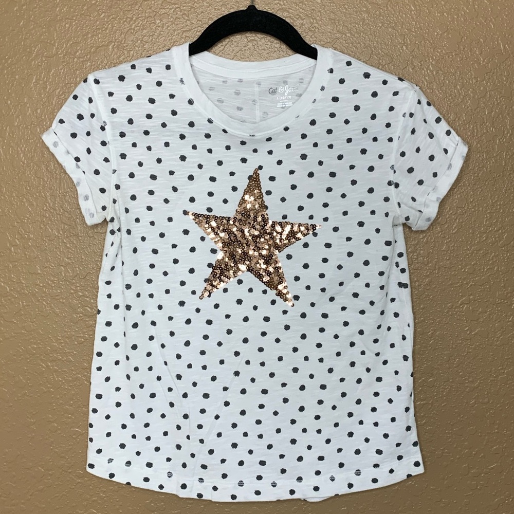 Cat & Jack Polka Dots Shirt with Gold Sequin Star!